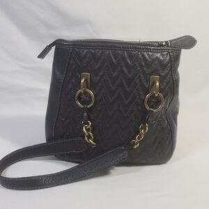 Vintage Wilson Leather Zig Zag Quilted Shoulder Handbag Purse Black